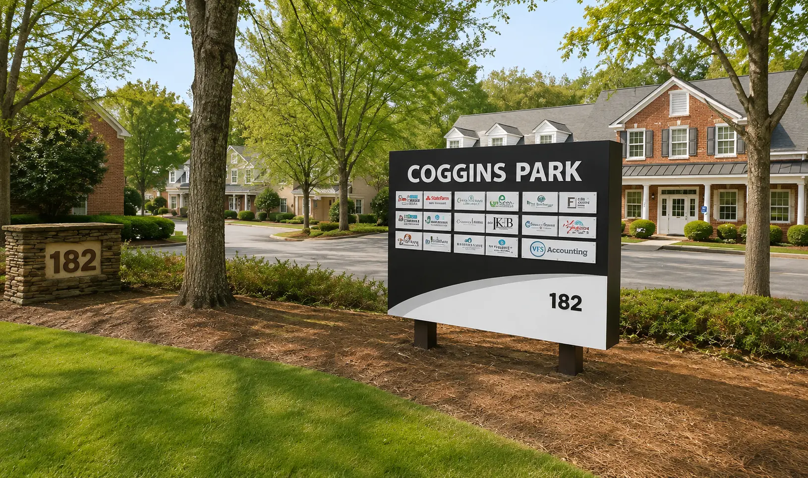 Coggins Park monument sign at 182 Ben Burton Circle - Easy Office Suites Bogart GA